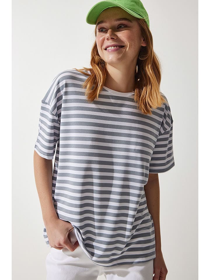 Happiness Istanbul Koszulka w kolorze biało-szarym rozmiar: S/M