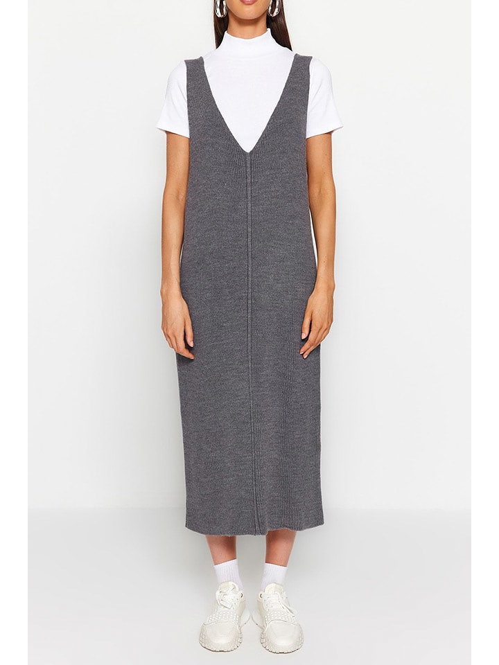 trendyol Sukienka dzianinowa w kolorze szarym rozmiar: S