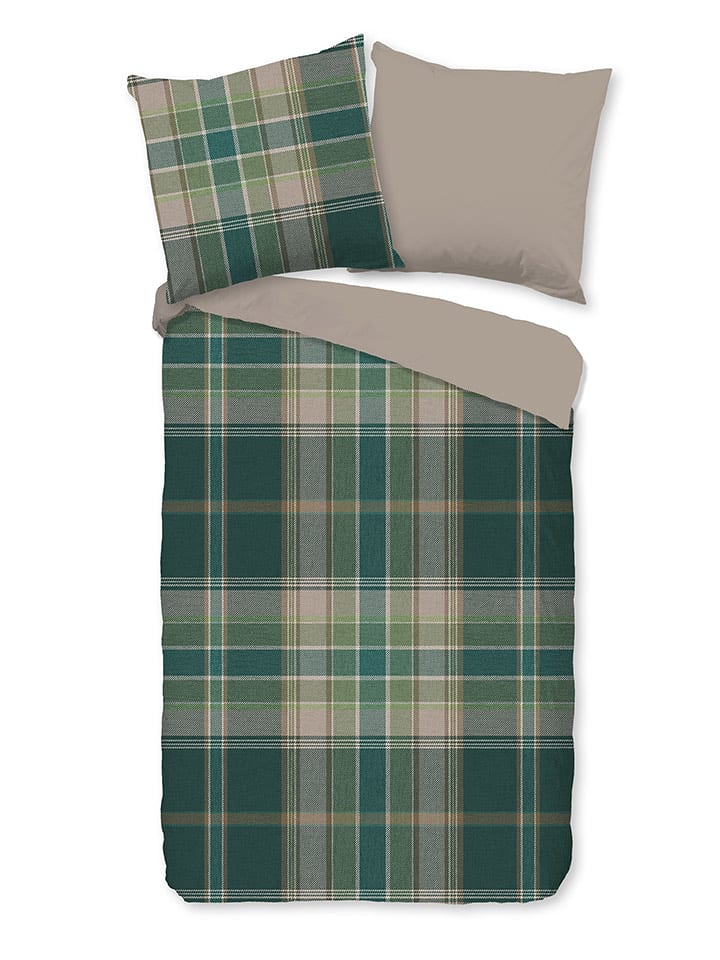 Good Morning Komplet pościeli flanelowej "Dirkje" w kolorze zielonym rozmiar: 140x220 cm