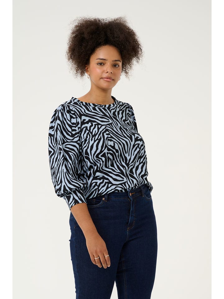 KAFFE curve Bluzka "Civena" w kolorze błękitno-czarnym rozmiar: M