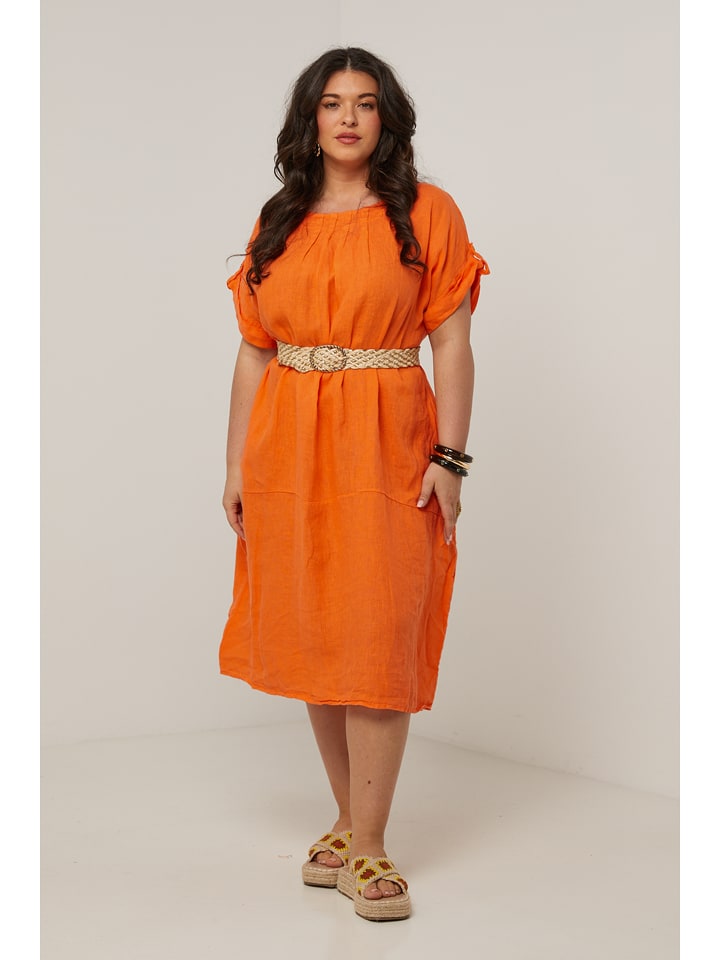 Curvy Lady Lniana sukienka w kolorze pomarańczowym rozmiar: 44/46