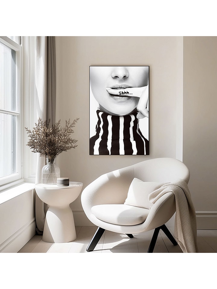 Orangewallz Druk artystyczny "Lady Lips Shhh" w ramce rozmiar: 60x90 cm