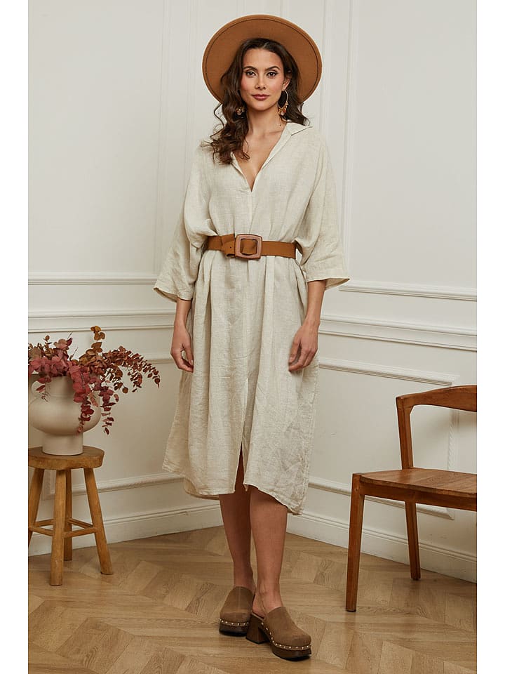 Plume Lniana sukienka "Dyana" w kolorze beżowym rozmiar: S