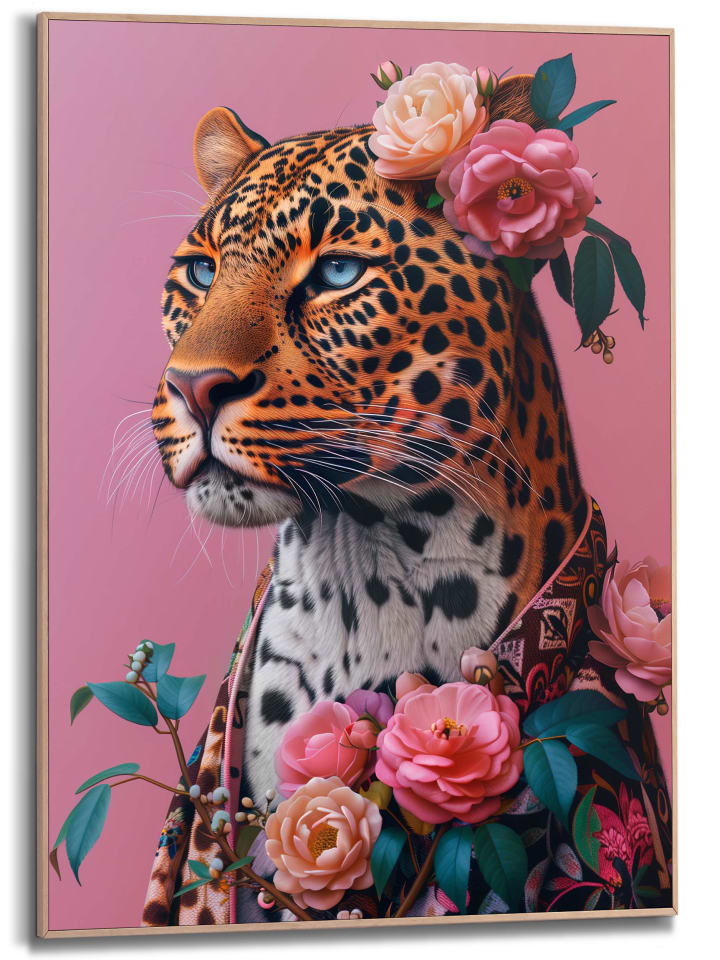 Orangewallz Druk artystyczny "Floral Fashion Leopard Pink" w ramce rozmiar: 50x70 cm