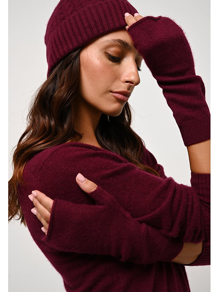 AUTHENTIC CASHMERE Kaszmirowe mitenki "Serre" w kolorze bordowym rozmiar: onesize