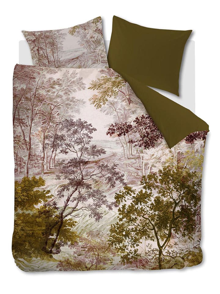 Beddinghouse Komplet pościeli satynowej "Odile" w kolorze oliwkowo-jasnoróżowym rozmiar: 155x220 cm