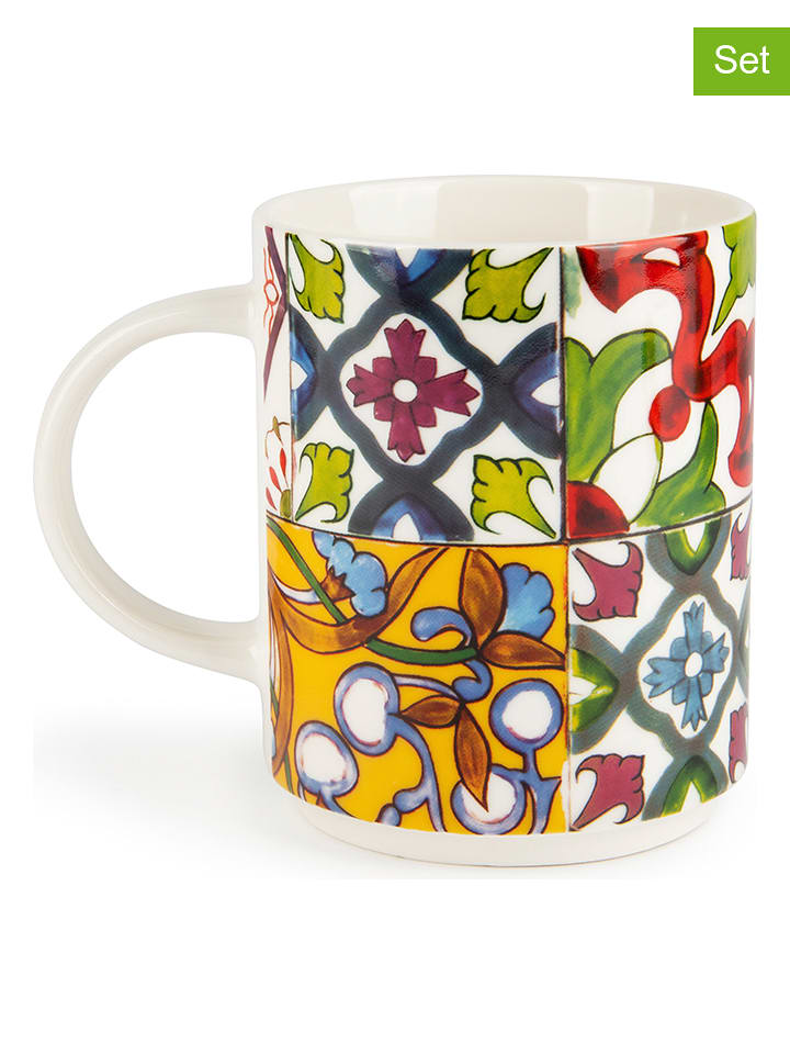 Trendy Kitchen by EXCÉLSA Kubki (4 szt.) "Lisbona" ze wzorem - 300 ml rozmiar: onesize