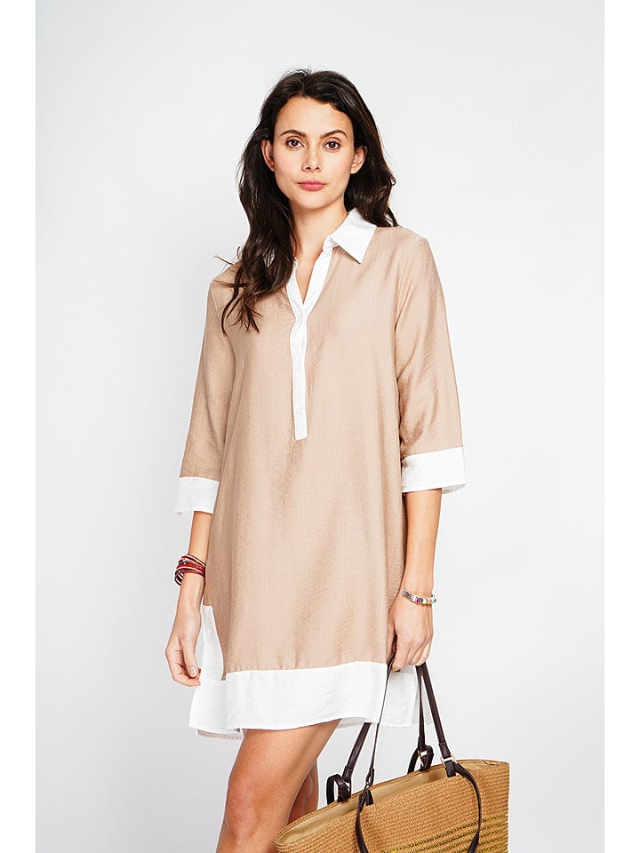 Le Jardin du Lin Sukienka w kolorze beżowo-białym rozmiar: 34