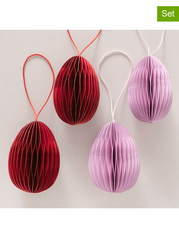 Boltze Zawieszki dekoracyjne (4 szt.) "Eggo" w kolorze fioletowo-bordowym - wys. 8 cm rozmiar: onesize