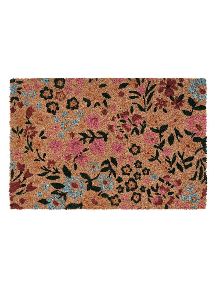 Bizzotto Wycieraczka "Floral" w kolorze jasnobrązowym ze wzorem z włókna kokosowego - 60 x 40 cm rozmiar: onesize
