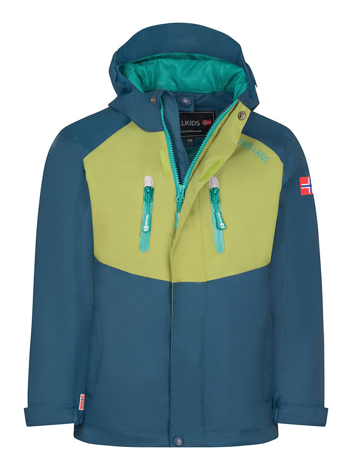 Trollkids Kurtka przeciwdeszczowa "Nusfjord" w kolorze niebiesko-zielonym rozmiar: 98
