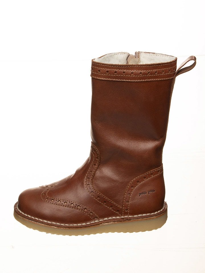 POM POM Skórzane kozaki zimowe w kolorze jasnobrązowym rozmiar: 29