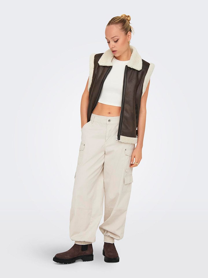 ONLY Kamizelka "Betty" w kolorze ciemnobrązowo-kremowym rozmiar: S