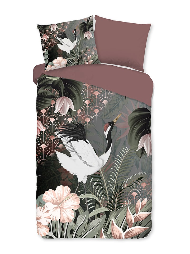 Pure Komplet pościeli "Anna" w kolorze szaro-zielono-czerwonym z mikrofibry rozmiar: 140x200/220 cm