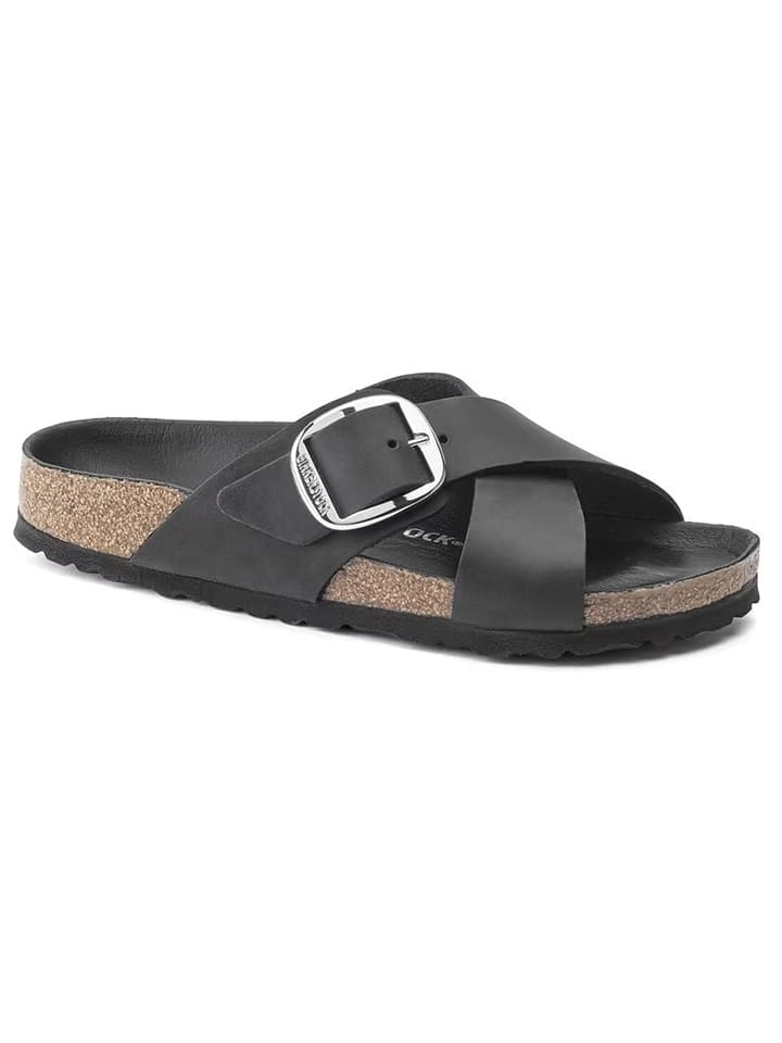 Birkenstock Skórzane klapki "Siena Big Buckle" w kolorze czarnym rozmiar: 38