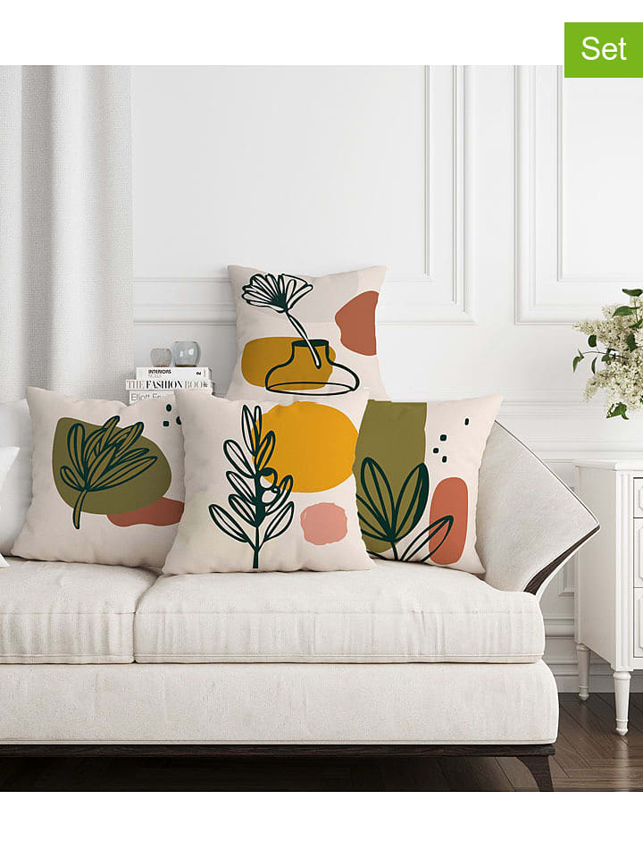 ABERTO DESIGN Poszewki (4 szt.) w kolorze biało-oliwkowym na poduszkę rozmiar: 43x43 cm