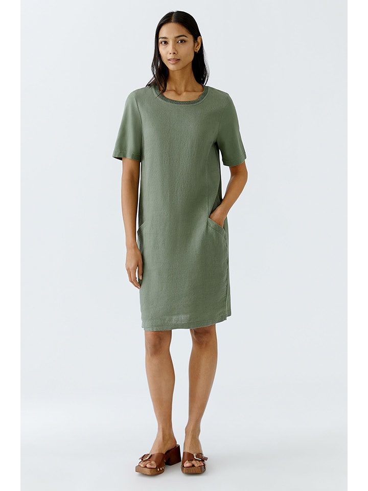 Oui Lniana sukienka w kolorze zielonym rozmiar: 44