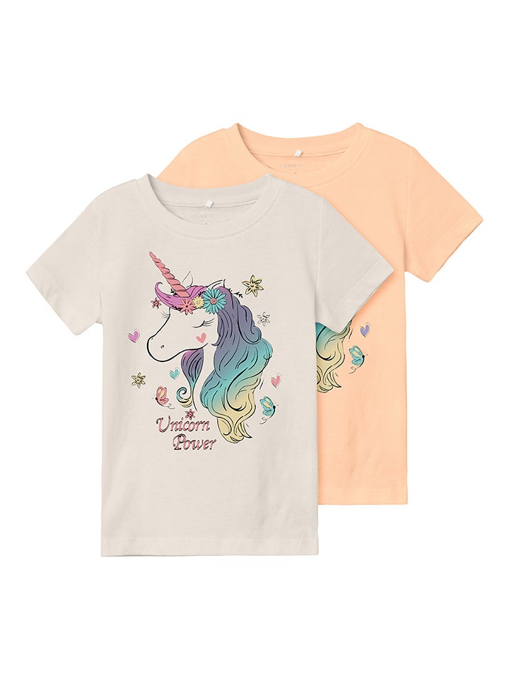 name it Koszulki (2 szt.) w kolorze beżowym i pomarańczowym rozmiar: 86