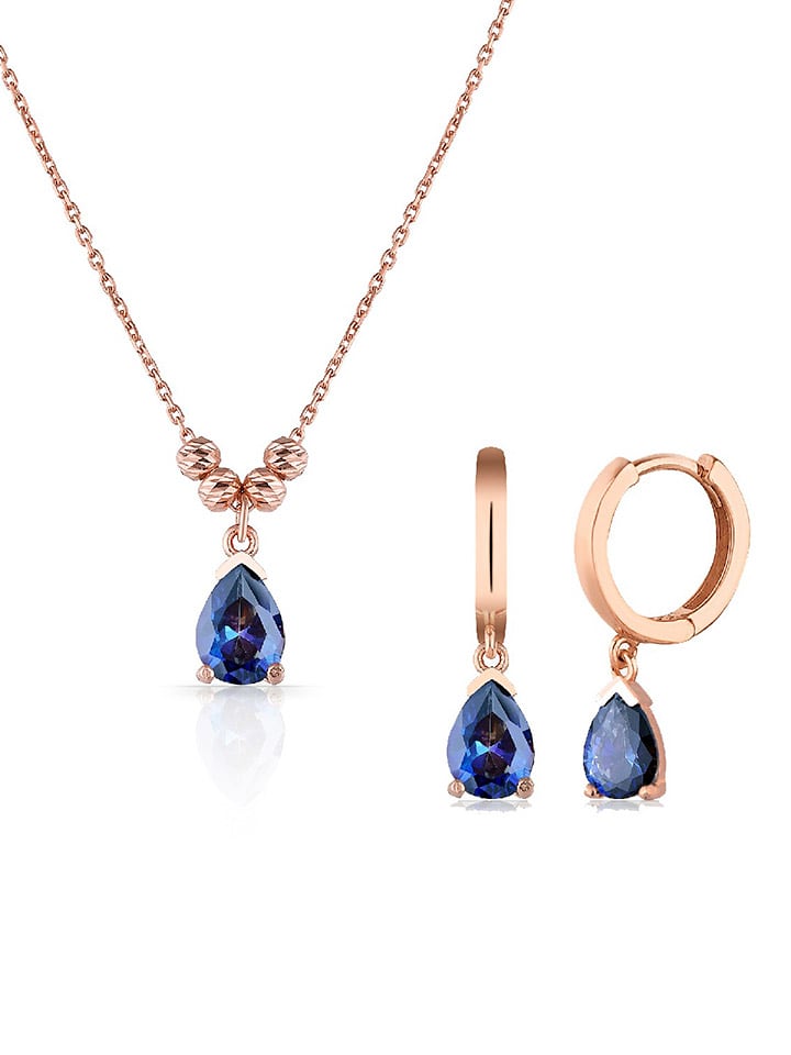 Lodie Silver 2-częściowy zestaw pozłacanej biżuterii z cyrkoniami - dł. 43 cm rozmiar: onesize