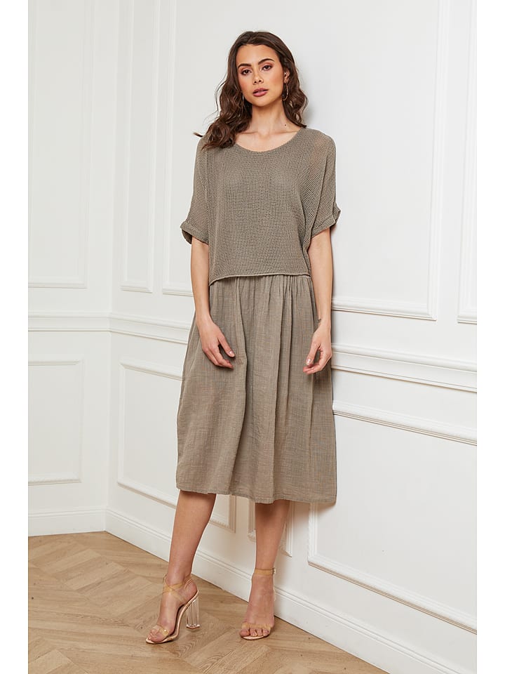 Fleur de Lin Lniana sukienka "Equanone" w kolorze szarobrązowym rozmiar: S