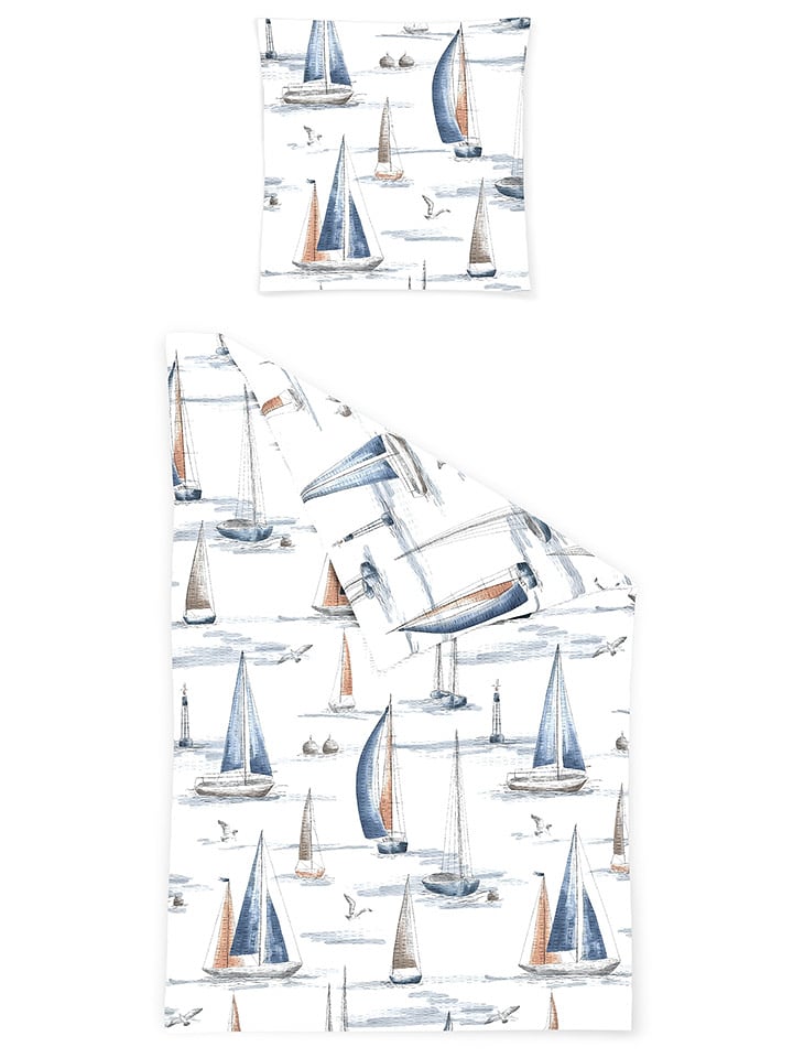 Bierbaum Komplet pościeli w kolorze biało-niebieskim z kory rozmiar: 135x200 cm