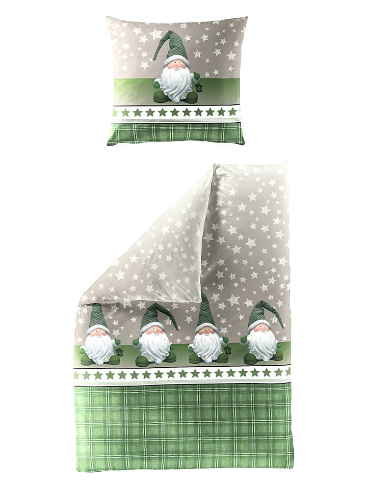 Bierbaum Komplet pościeli flanelowej w kolorze zielono-beżowym rozmiar: 155x220 cm