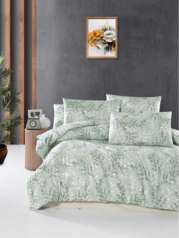 Colourful Cotton Komplet pościeli renforcé "Marfa" w kolorze zielono-białym rozmiar: 155x200 cm