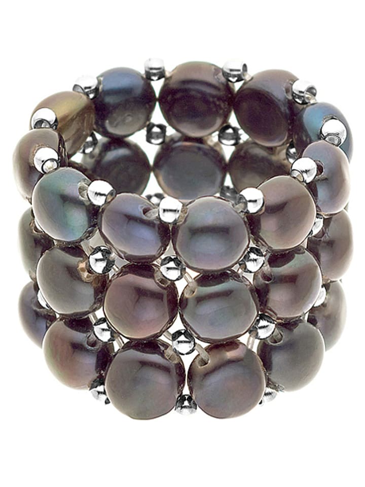 Pearl Addict Pierścionek z perłami w kolorze antracytowym rozmiar: onesize