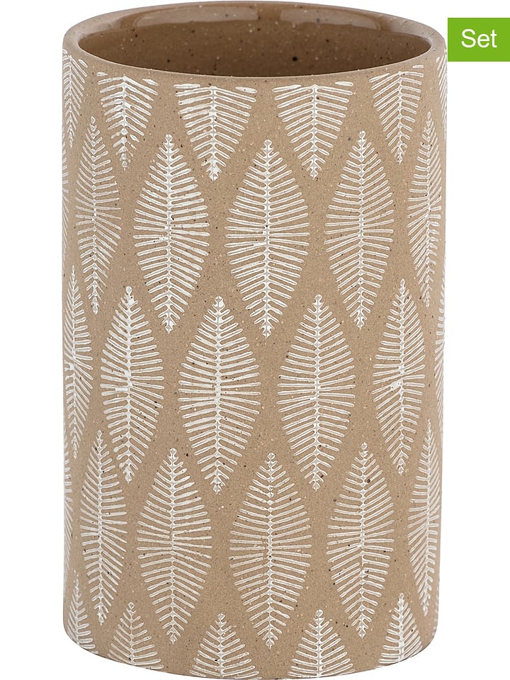 Wenko Kubki łazienkowe (2 szt.) "Tupian" w kolorze beżowym - wys. 12 x Ø 7 cm rozmiar: onesize