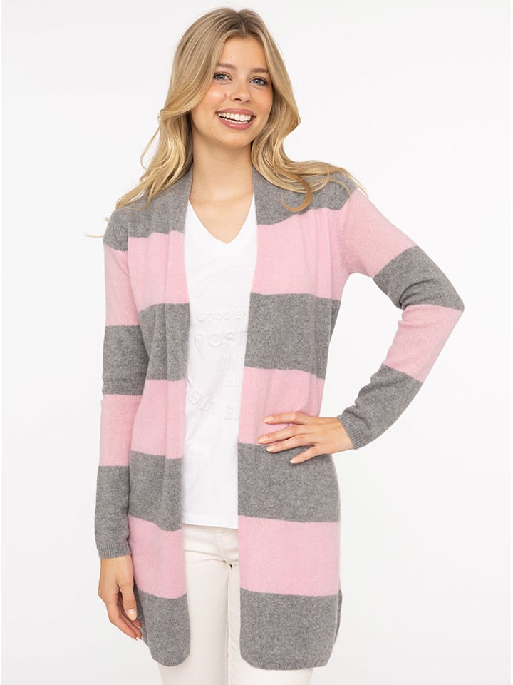 Zwillingsherz Kaszmirowy kardigan w kolorze jasnoróżowo-szarym rozmiar: L