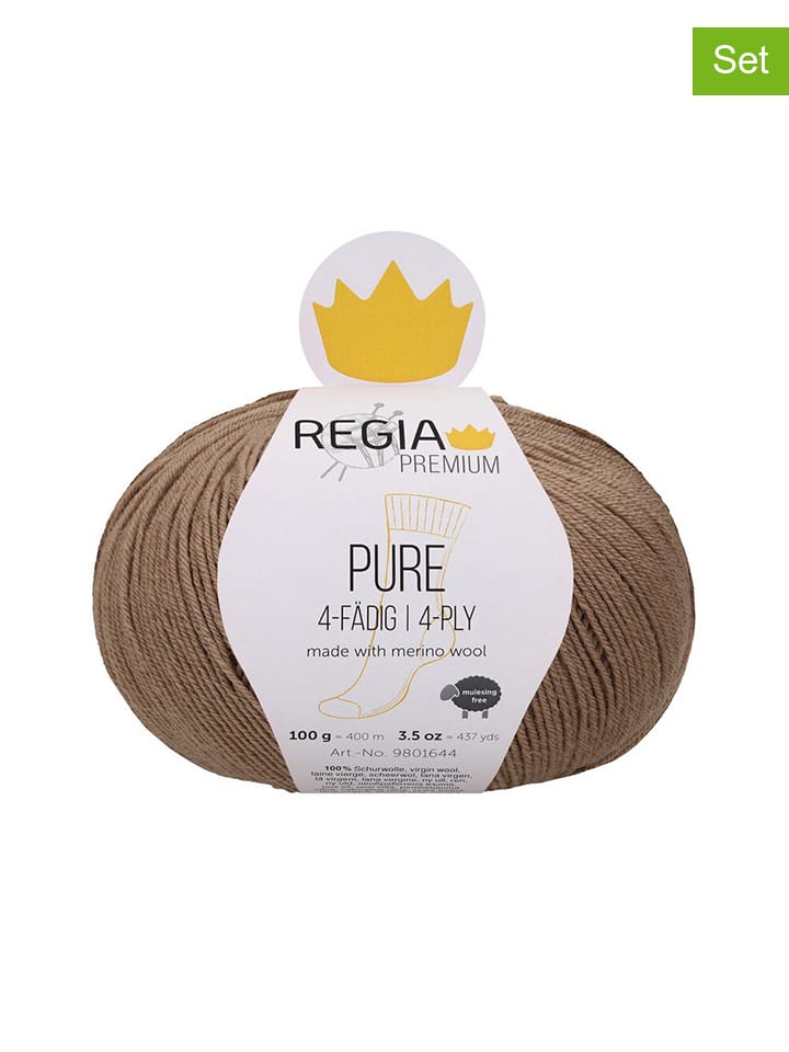 Regia Przędza wełniana (5 szt.) "Premium Pure" w kolorze jasnobrązowym - 5 x 100 g rozmiar: onesize