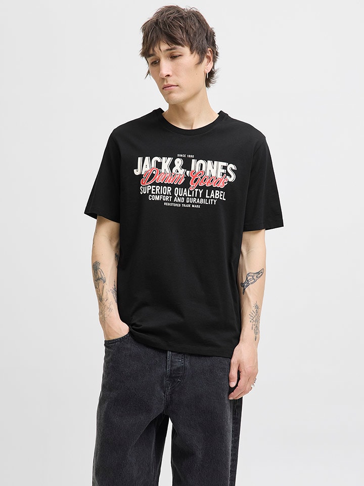 Jack & Jones Koszulka "Jjelogo" w kolorze czarnym rozmiar: L
