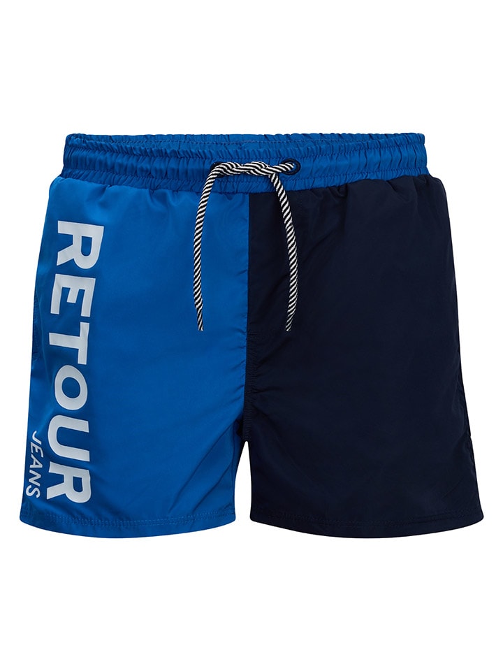 Retour Szorty kąpielowe "Renzo" w kolorze niebiesko-czarnym rozmiar: 134/140