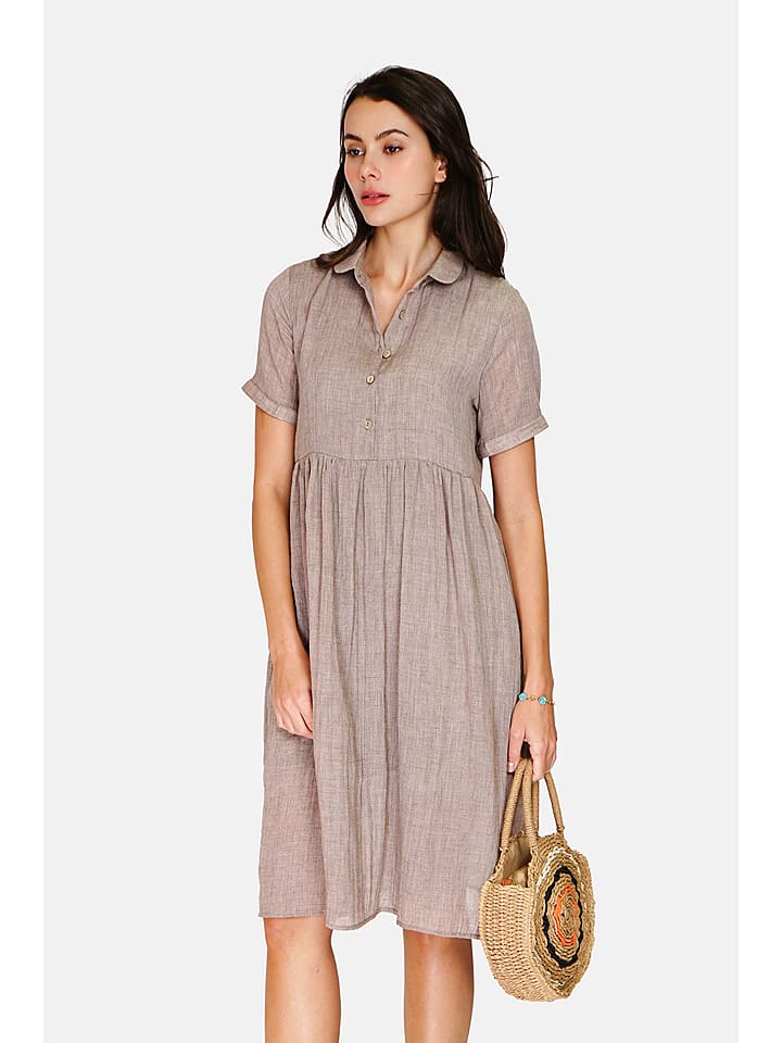 Le Jardin du Lin Lniana sukienka w kolorze szarobrązowym rozmiar: 38