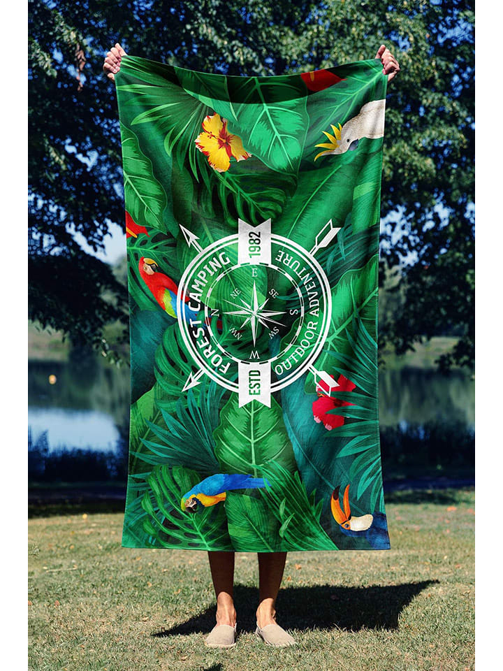 FLORIANE GARDEN Ręcznik plażowy "Forest Camping" w kolorze zielonym rozmiar: 90x150 cm