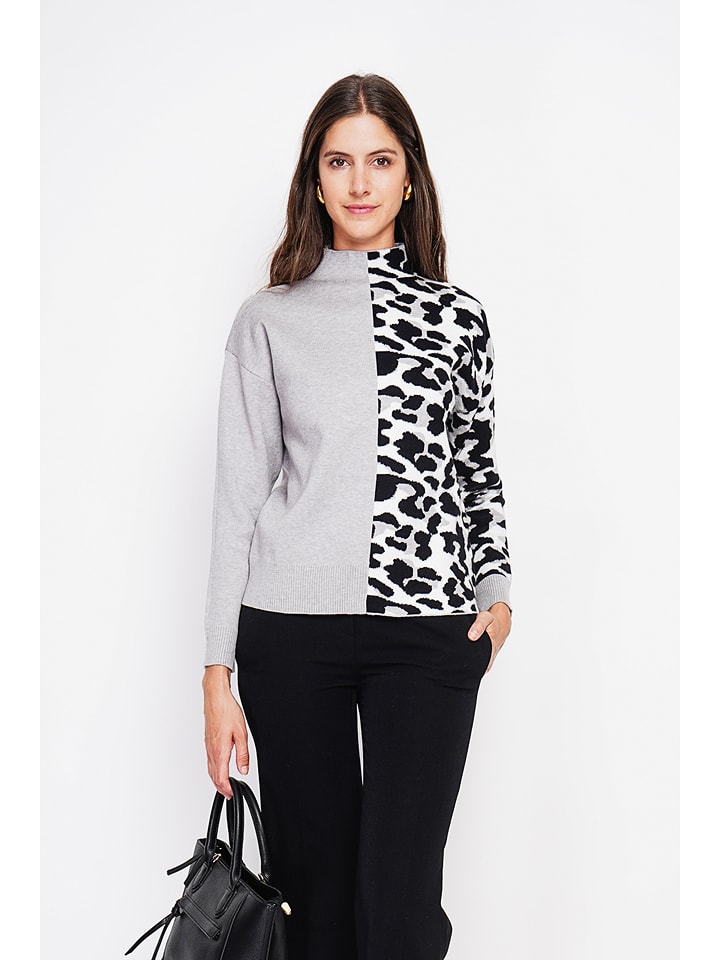 ASSUILI Sweter w kolorze szaro-czarno-białym rozmiar: 36