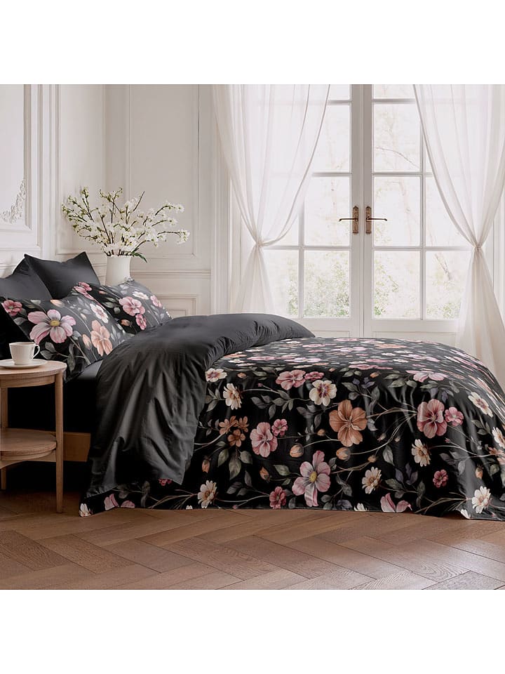 Pierre Cardin Perkalowa poszwa w kolorze czarno-jasnoróżowym na kołdrę rozmiar: 220x220 cm