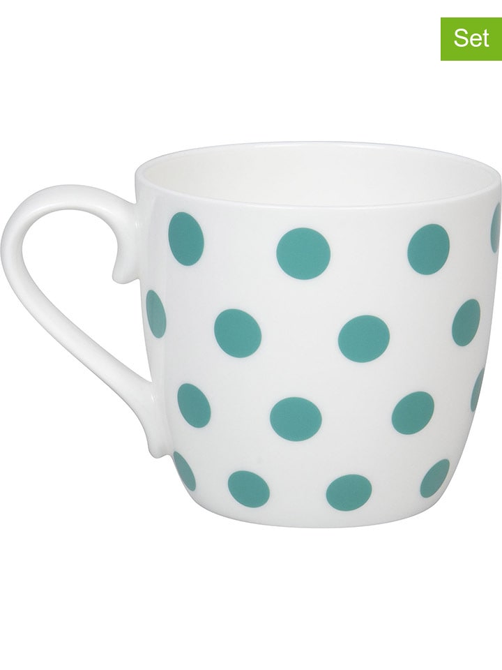 Könitz Kubki jumbo (2 szt.) "Dots" w kolorze biało-miętowym - 425 ml rozmiar: onesize