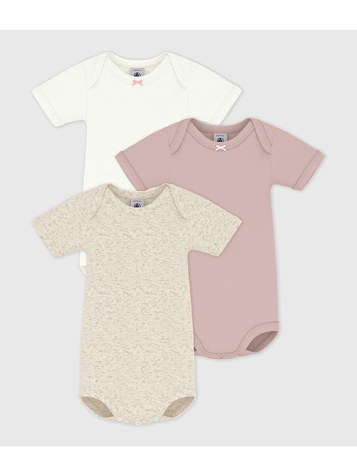 PETIT BATEAU Body (3 szt.) w kolorze jasnoróżowym, białym i beżowym rozmiar: 68