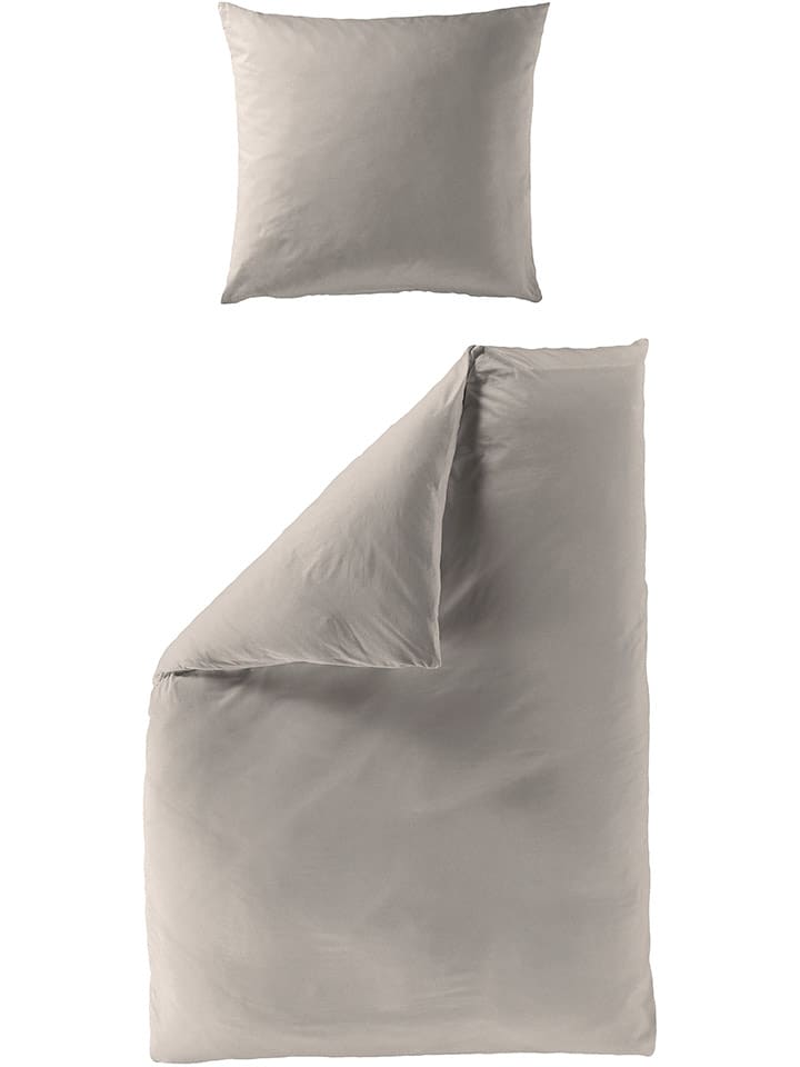 Bierbaum Komplet pościeli satynowej w kolorze beżowym rozmiar: 155x220 cm