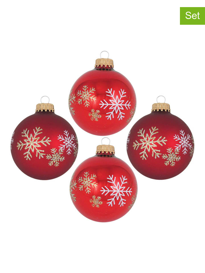 Krebs Glas Lauscha Bombki (4 szt.) w kolorze czerwonym - Ø 7 cm rozmiar: onesize