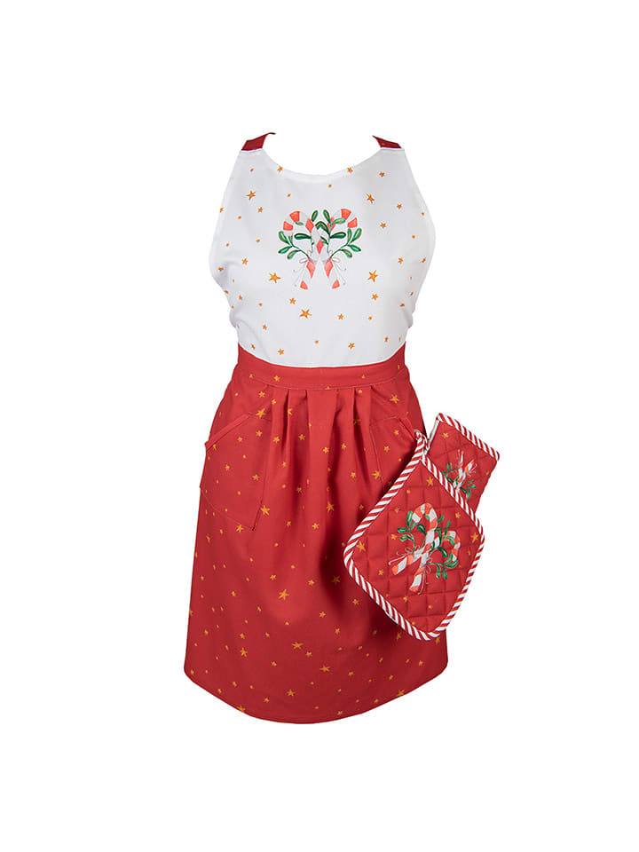 Clayre & Eef Fartuch kuchenny w kolorze czerwonym - 85 x 70 cm rozmiar: onesize