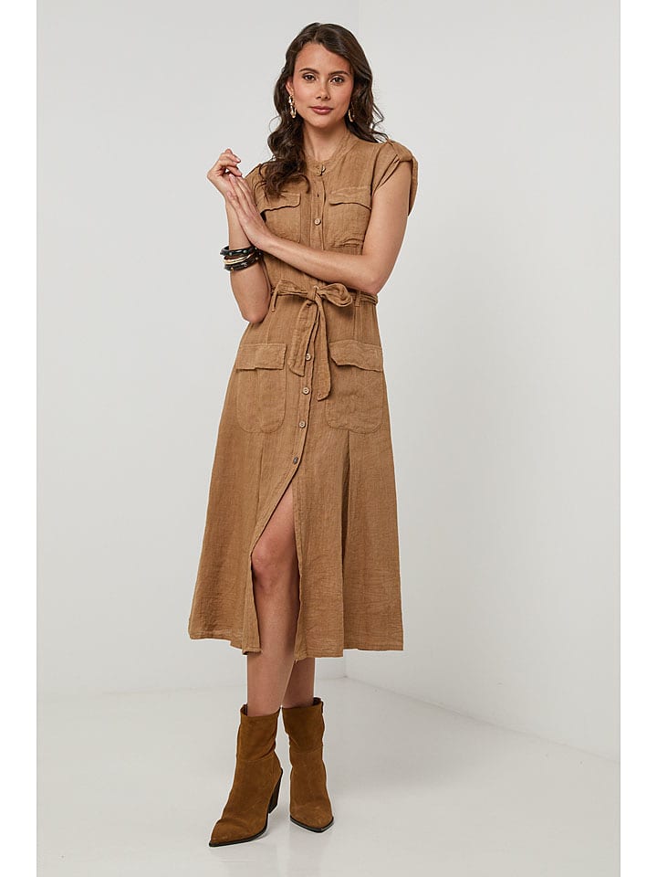 Lin Passion Lniana sukienka w kolorze jasnobrązowym rozmiar: 34/36