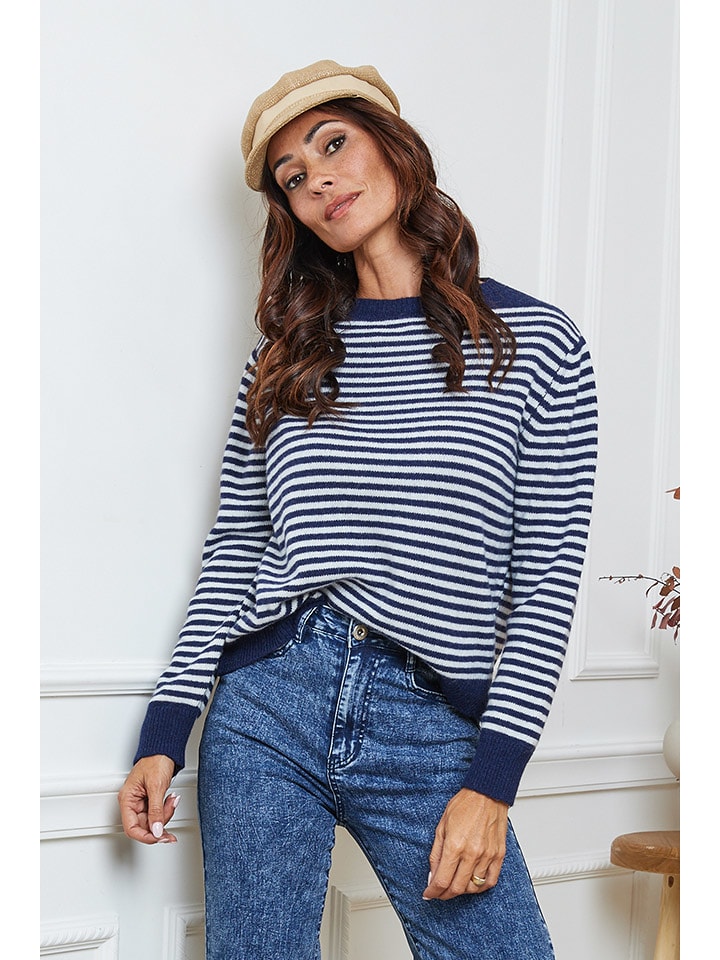 So Cachemire Sweter "Dweg" w kolorze granatowo-białym rozmiar: L