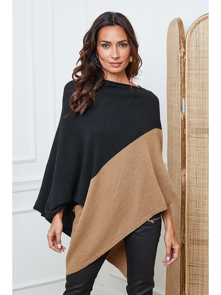 So Cachemire Ponczo "Kordeva" w kolorze jasnobrązowo-czarnym rozmiar: M