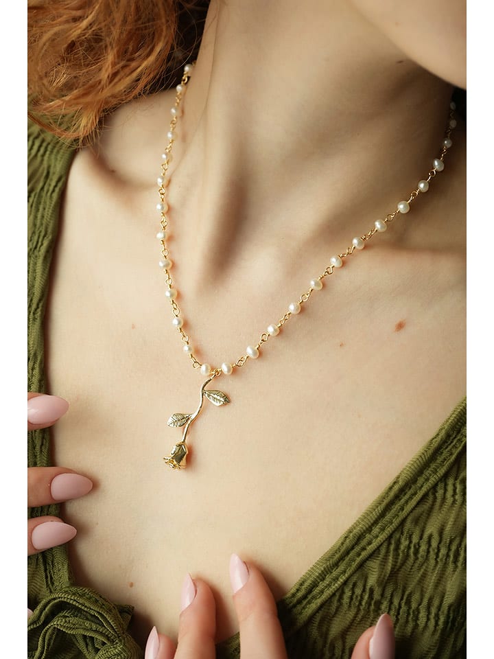 Pierres delicates Naszyjnik w kolorze białym z perłami i zawieszką - dł. 50 cm rozmiar: onesize