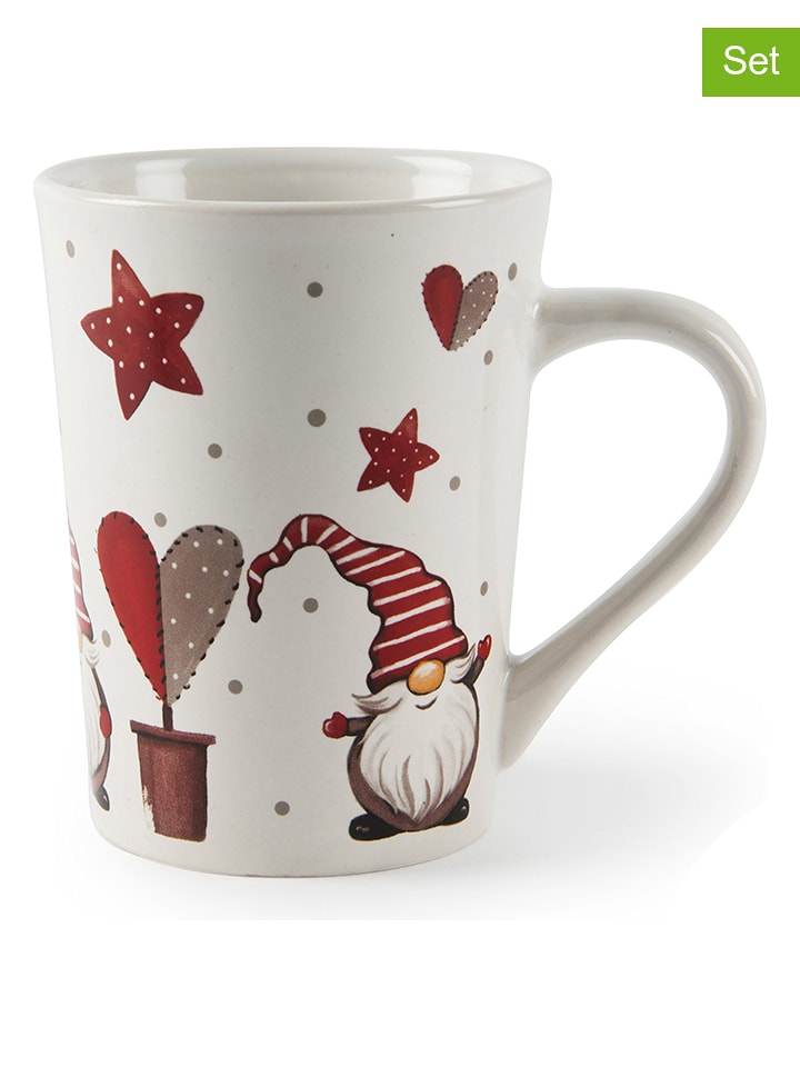 Trendy Kitchen by EXCÉLSA Kubki (4 szt.) "Gnomo" w kolorze biało-czerwonym - 380 ml rozmiar: onesize