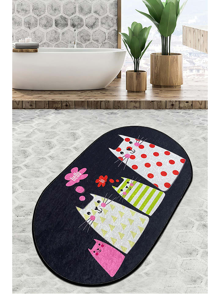 Elizabed Dywanik łazienkowy w kolorze czarnym ze wzorem rozmiar: 80x100 cm