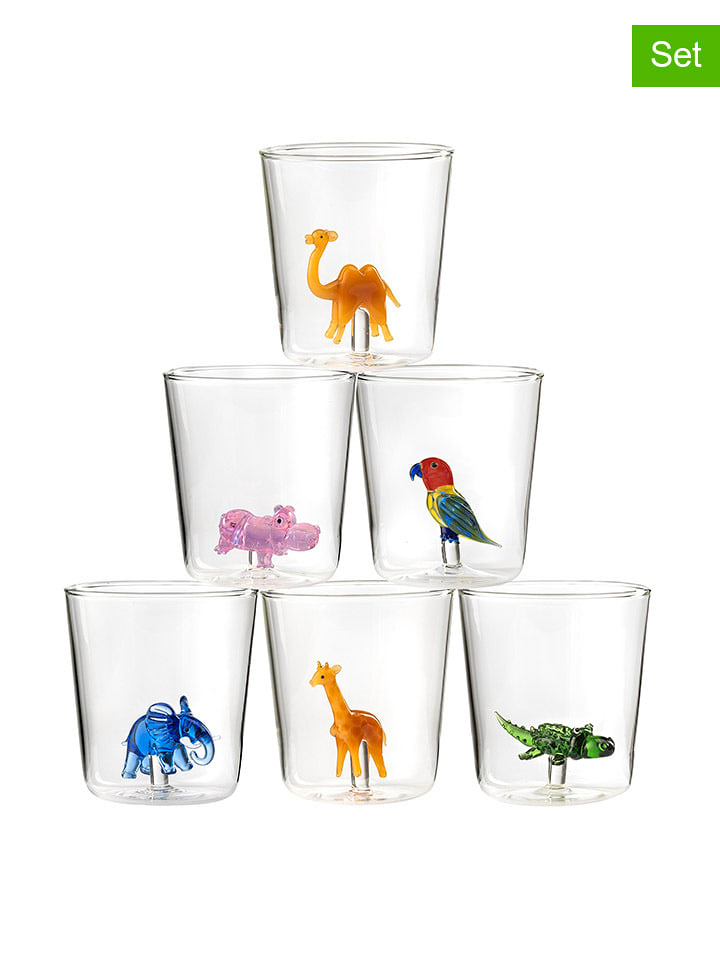 Onlylux Szklanki (6 szt.) "Savana Family - Mix 1" ze wzorem - wys. 9,3 cm rozmiar: onesize