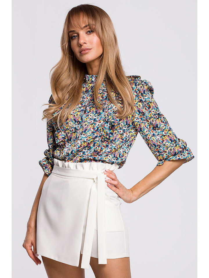 made of emotion Bluzka w kolorze biało-błękitno-żółtym rozmiar: M